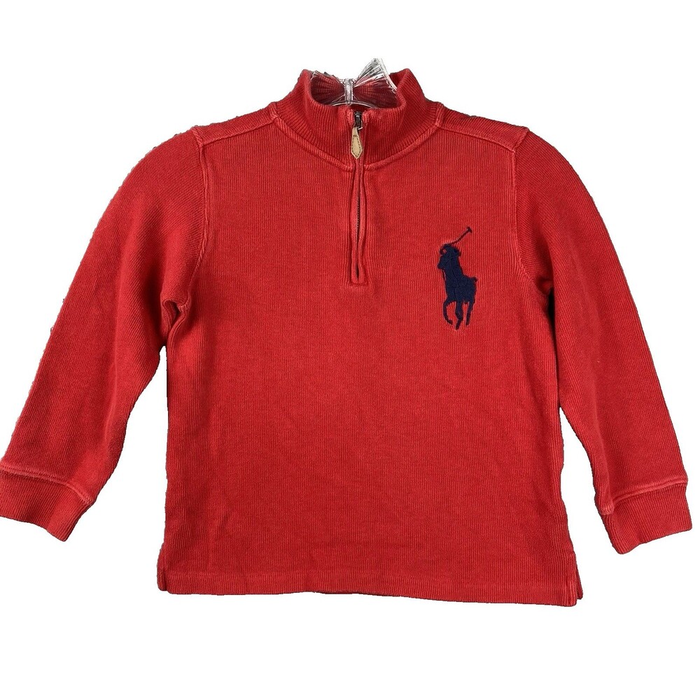 Polo by Ralph Lauren Y2K Boys Size 6 Red Zip Sweater Big Pony Logo Preppy School